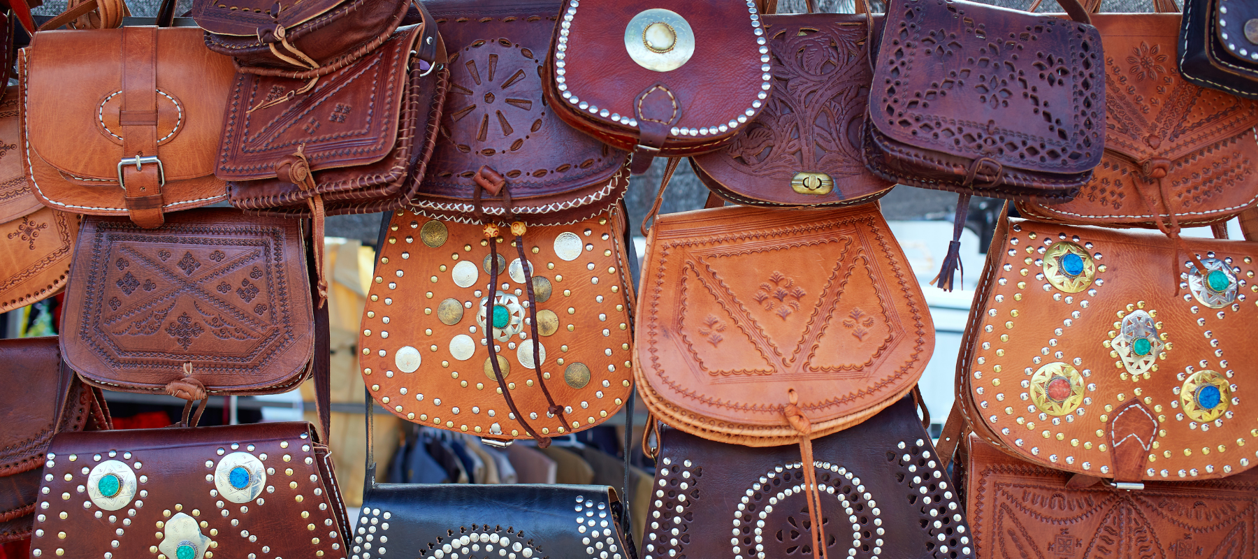 Moroccan leather handbag in a Souk