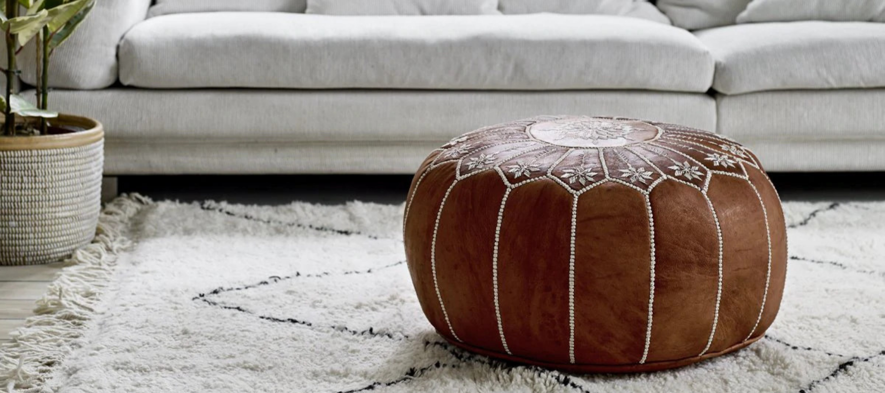 Moroccan leather pouf