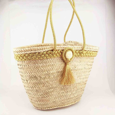 Moroccan Palm Basket Bag Hand Woven Round Straw Bags – Mineli's Closet