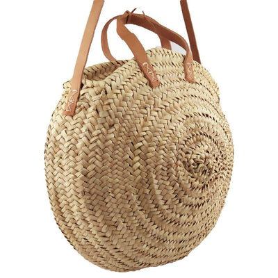 Moroccan Palm Basket Bag Hand Woven Round Straw Bags – Mineli's Closet