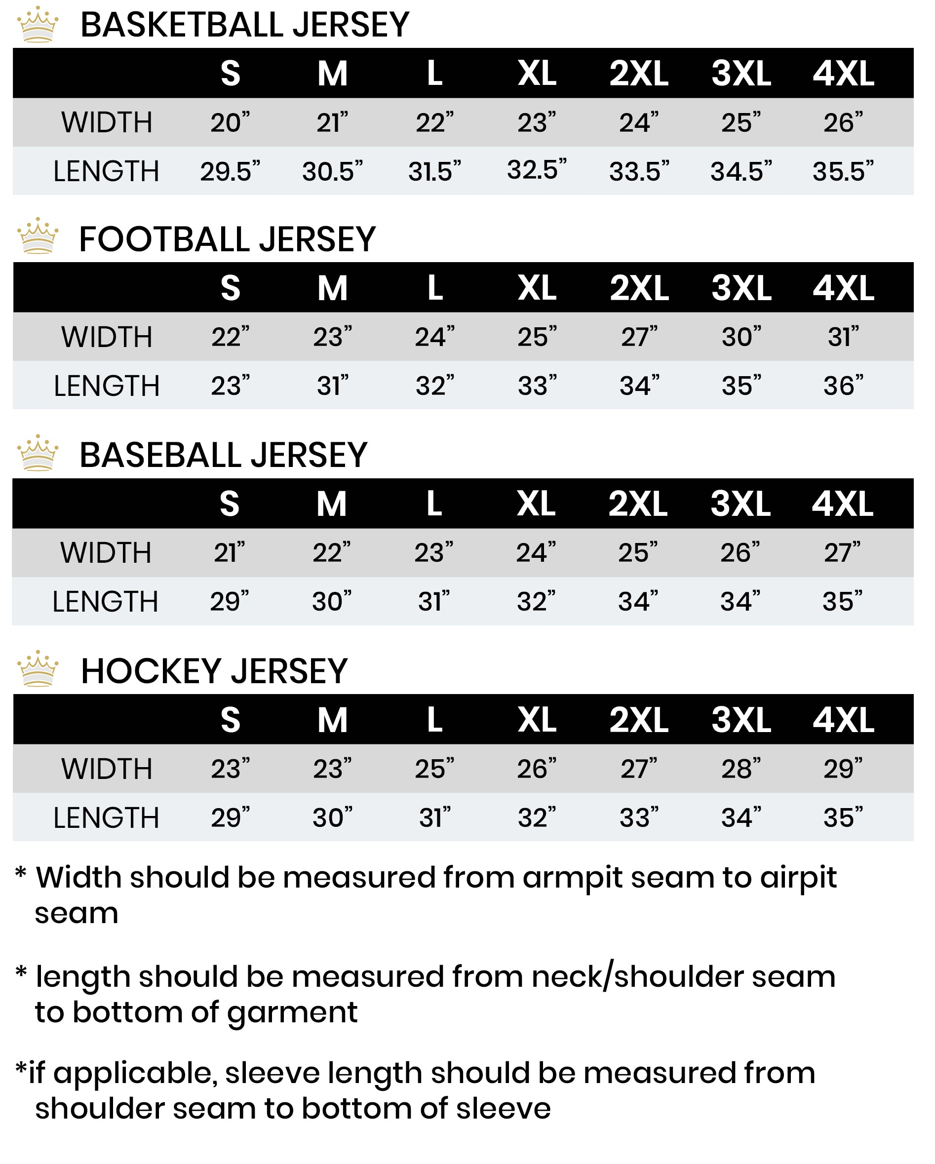 Jersey Size Chart