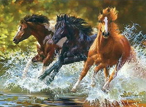 Horses Galloping Through Water Painters Count
