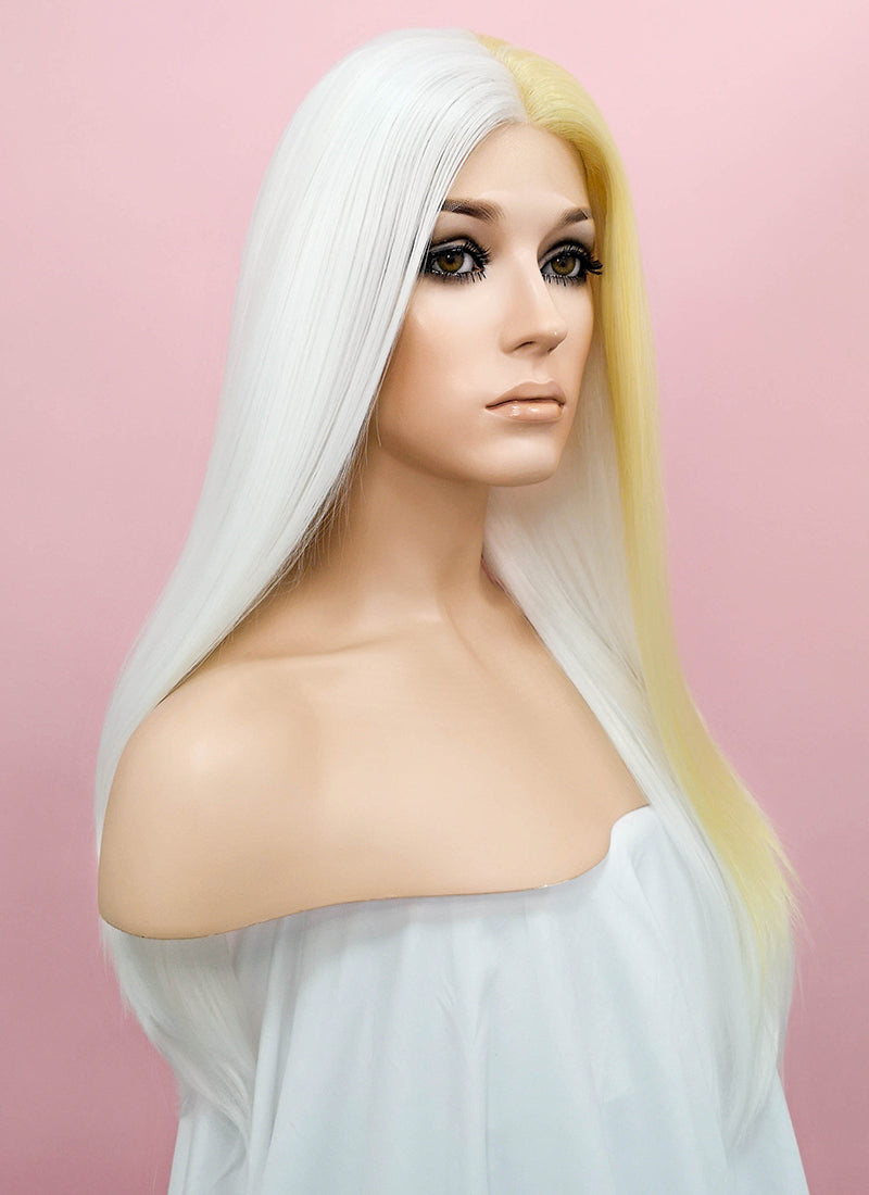 Straight White Mixed Light Blonde Lace Front Synthetic Wig Lf1246
