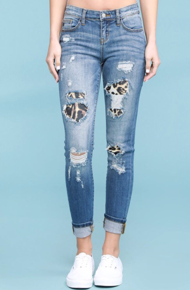 leopard patch jeans plus size