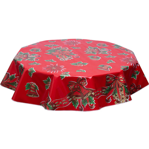 Christmas Oilcloth Tablecloth Bells and Bows on Red – Freckled Sage