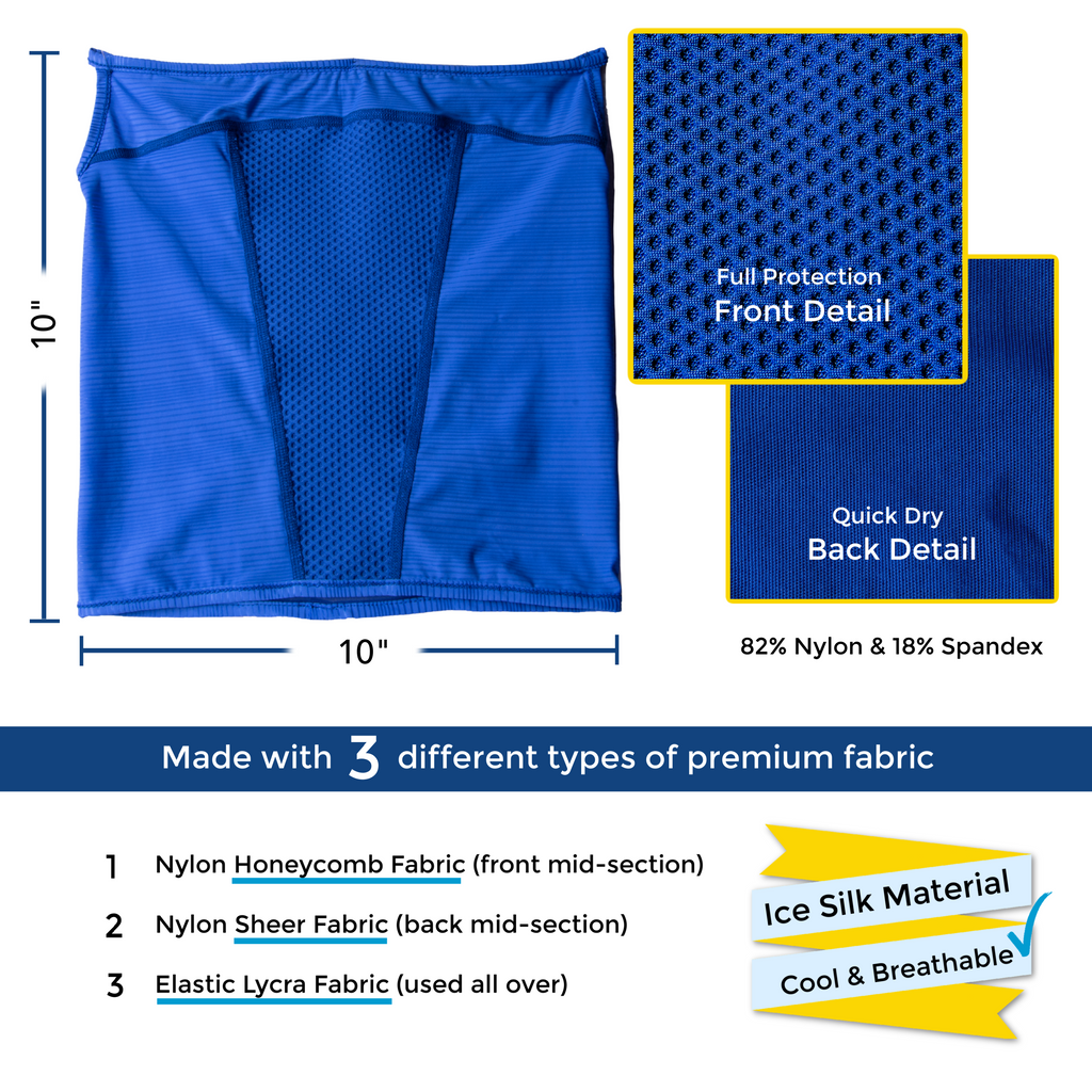 Blue Neck Gaiter Detail Size Chart