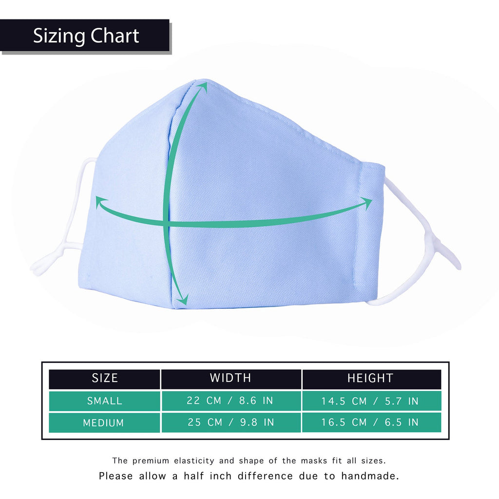 sky blue cotton mask size description