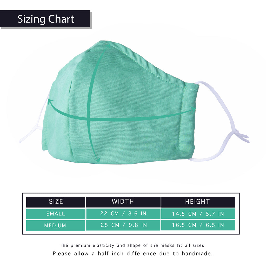Green Face Mask Fashionable Cotton Mouth Cover Size Chart