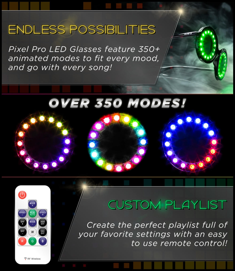 GloFX Pixel Pro LED Glasses, 350+ Modes