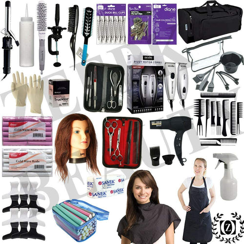 NATURAL HAIR CARE & BRAIDING COSMETOLOGY STUDENT KIT Braiding Hair  Cosmetology Set Afro Manikin Head Mannequin Blow Dryer Brush Travel Bag USA  