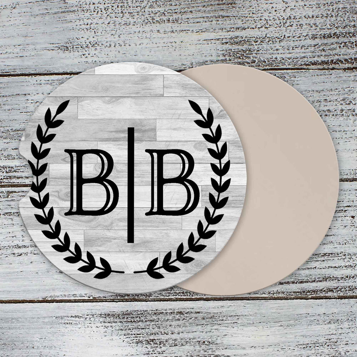 Personalized Car Coasters | Custom Car Accessories | Laurel Wreath Side by Side | Set of 2