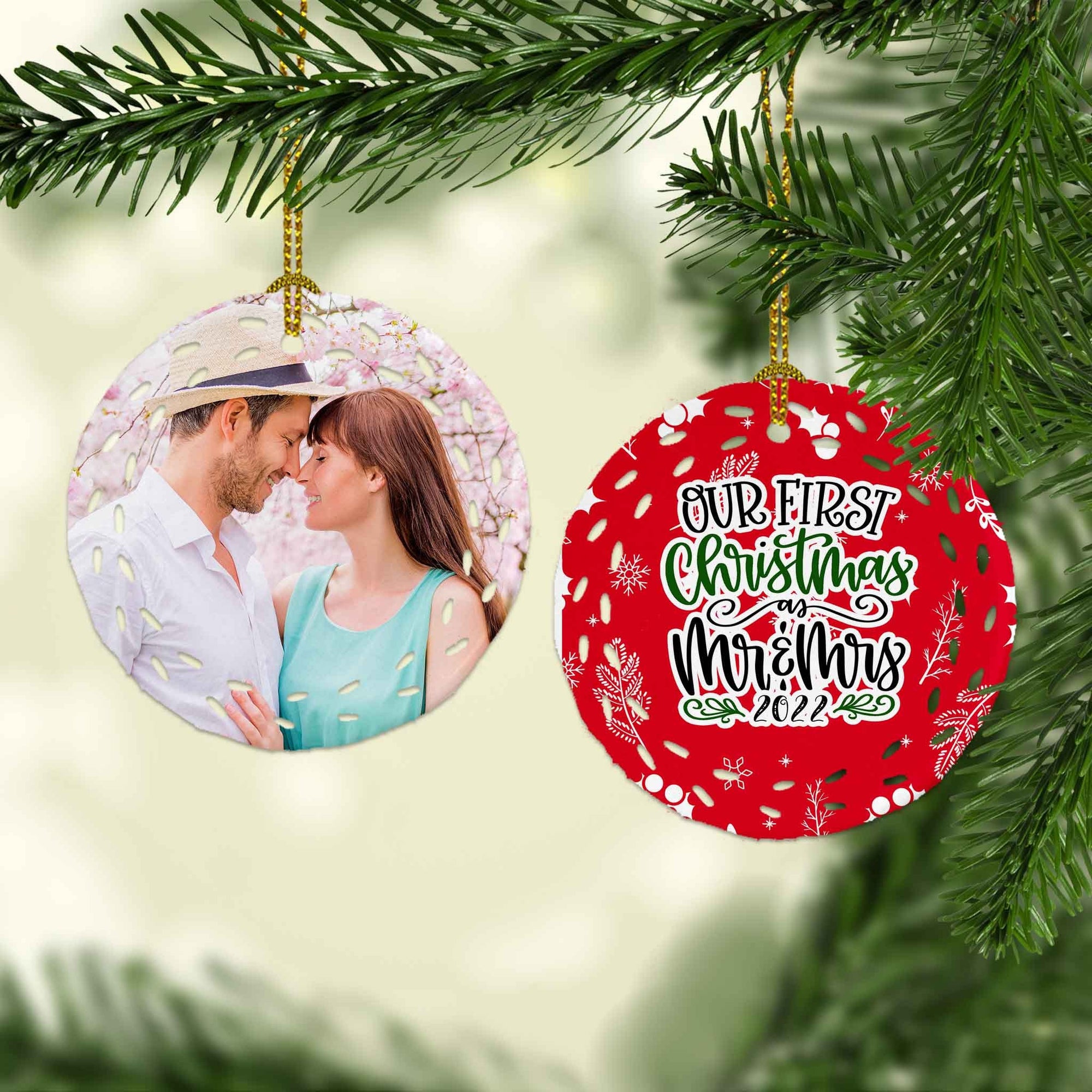 Photo Holiday Ornaments | Personalized Christmas Ornaments | Our First Christmas as Mr and Mrs Wreath