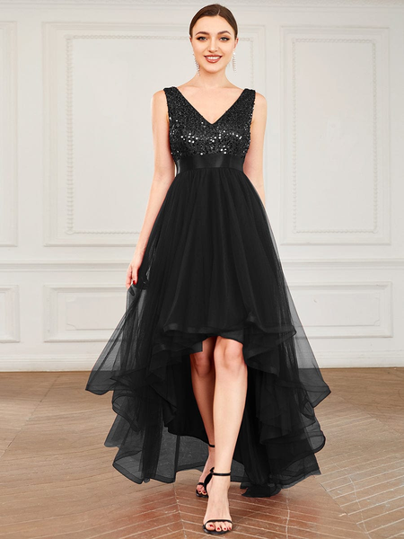Tulle High Low Black Evening Dress