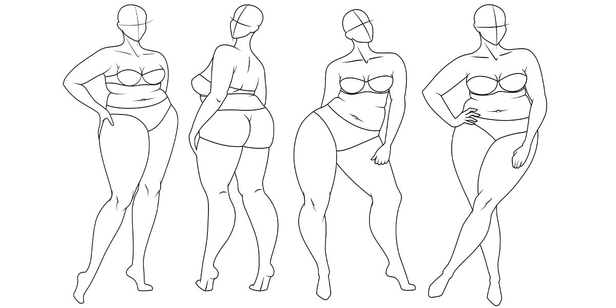 Plus Size Fashion Figure Templates. Exaggerated Croquis for Fashion Design and Illustration