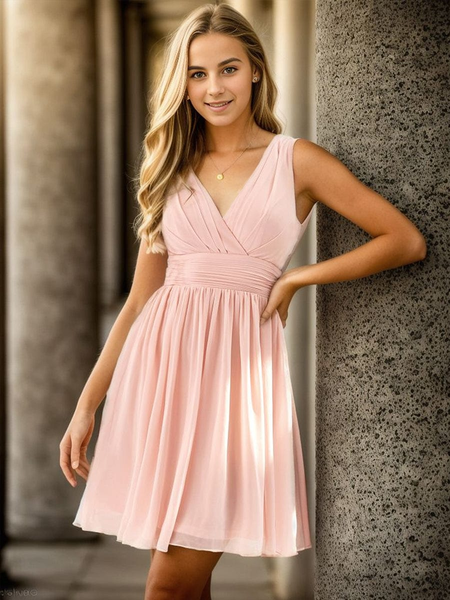 Structured Pink Dress with Nude Heels