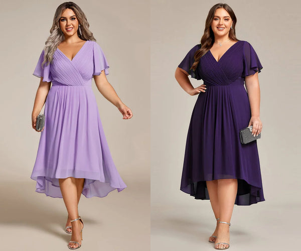 Double V-Neck Ruffles Sleeve Chiffon Midi Dress