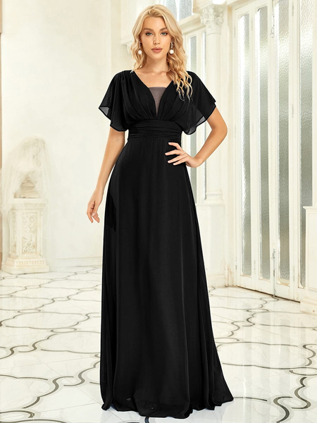 Empire Waist Maxi Black Chiffon Evening Dress