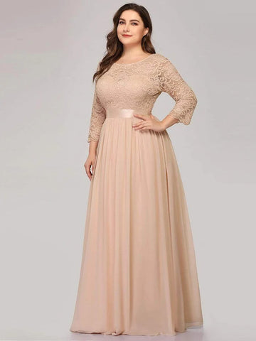 Simple Plus Size Lace Evening Dress with Half Sleeves