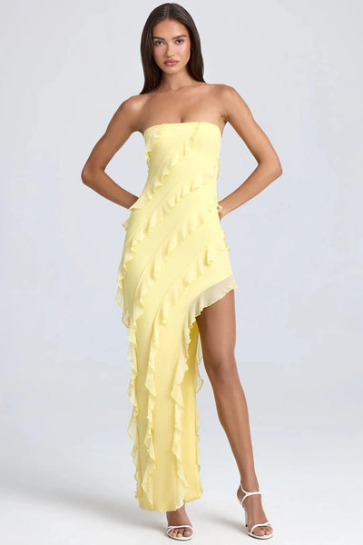 Ruffle-Trim Maxi Dress in Lemon Sherbet
