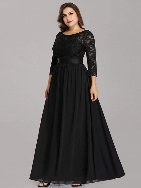Black Lace Sleeve Formal Evening Dress