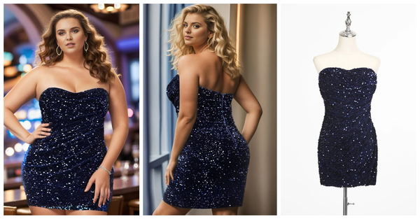 Plus Size Short Strapless Sequin Backless Homecoming Dress