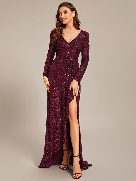 Sequin Long Sleeve V-Neck New Year's Eve Dress
