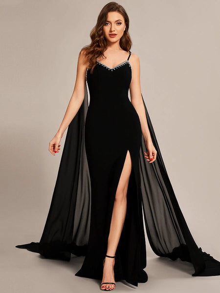 Chiffon Streamer Spaghetti Strap Formal Evening Dress