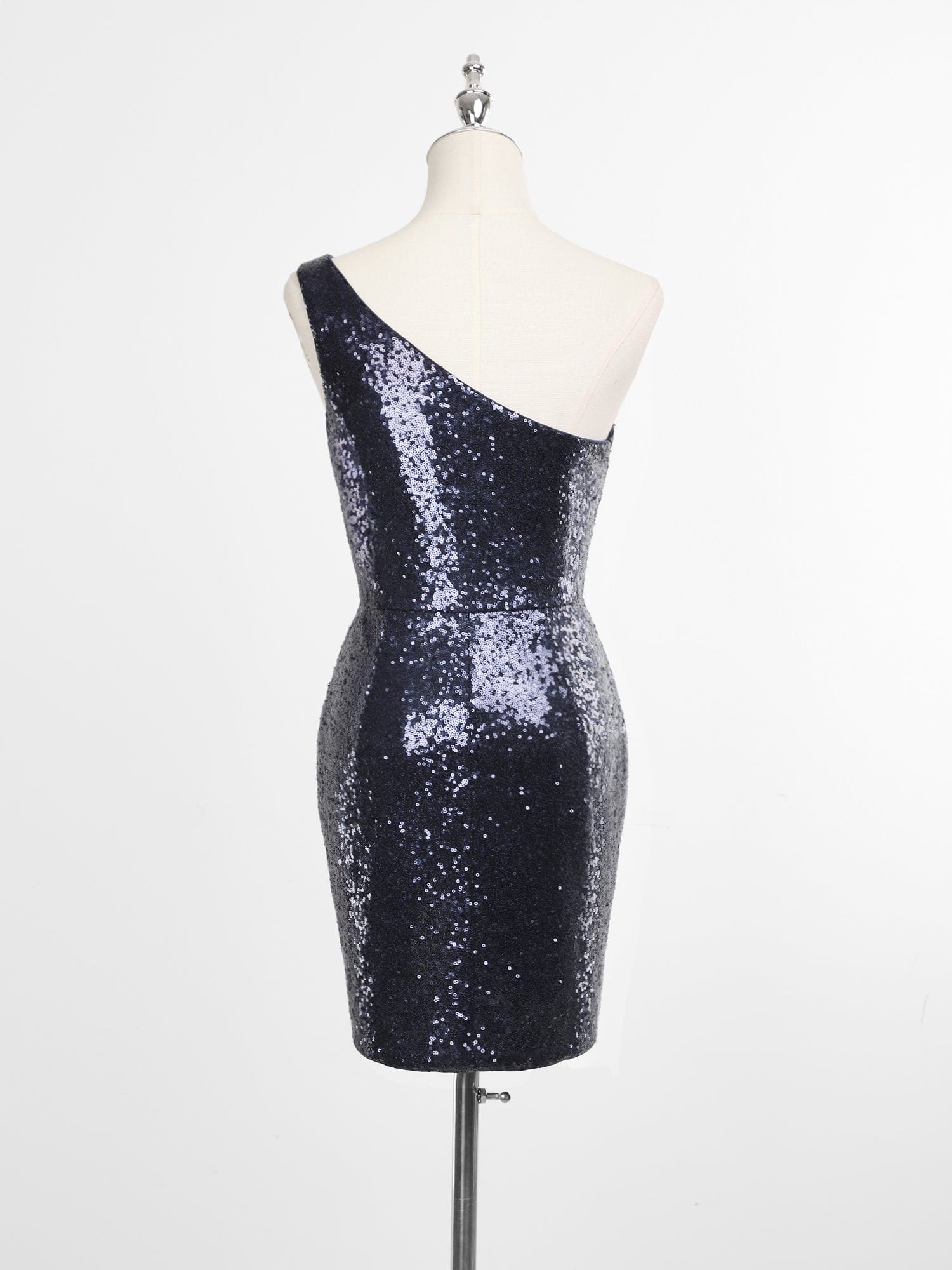 Plus Size Shiny One Shoulder Sequin Bodycon Sleeveless Homecoming Dress