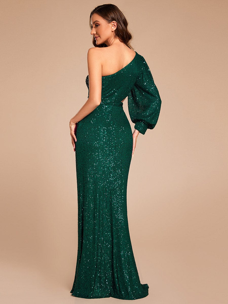 Custom Size One Shoulder Bodycon Slit Sequin Floor Length Formal Evening Dress