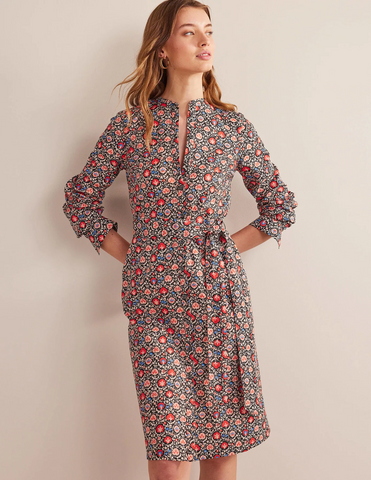 Collarless Midi Shirt Dress