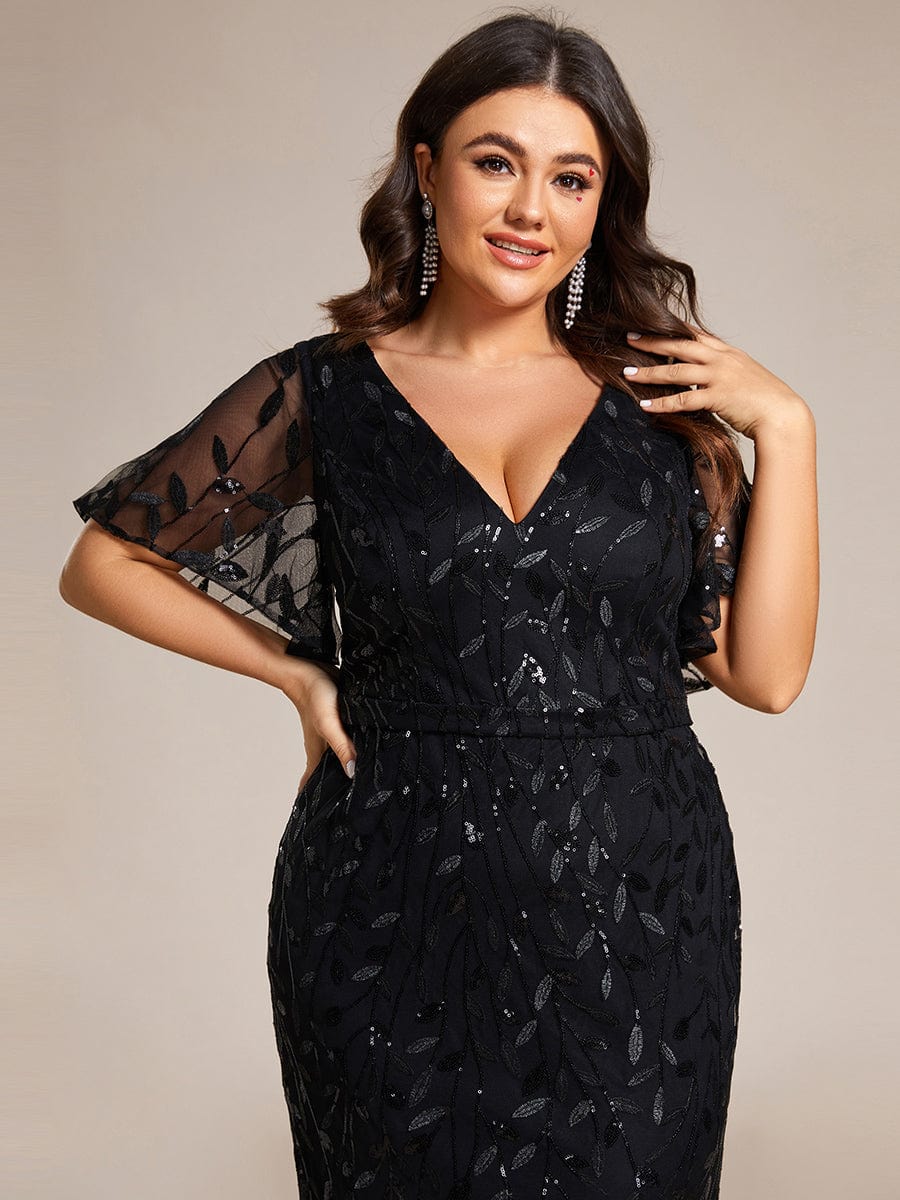 Gorgeous V Neck Leaf-Sequined Fishtail Party Dress