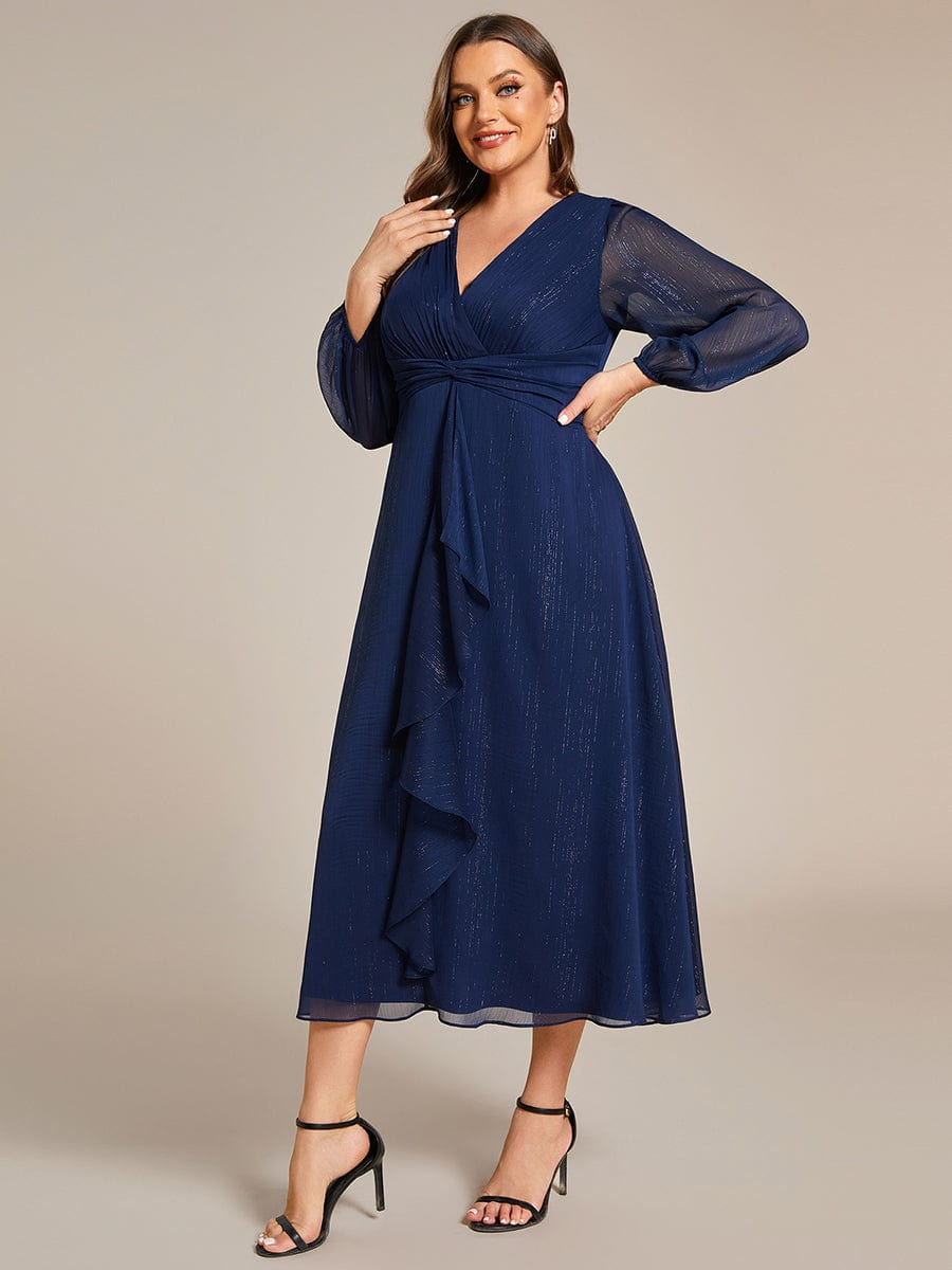 Plus Size Twist Knot Louts Leaf Long Sleeve A-Line Evening Dress