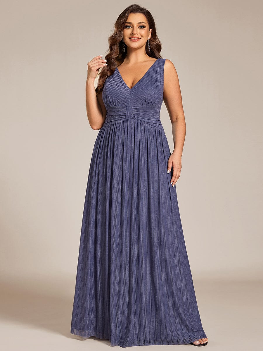 Plus Size Sleeveless V-Neck Pleated A-Line Formal Evening Dress