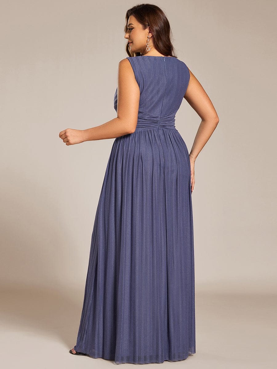 Plus Size Sleeveless V-Neck Pleated A-Line Formal Evening Dress