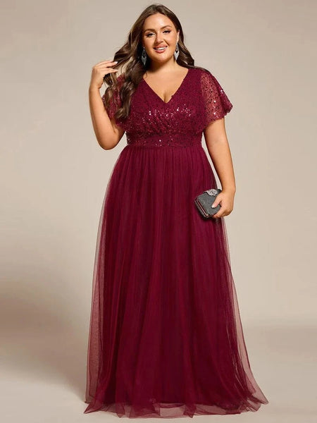 V-Neck Tulle Gown with Sequin Bodice for Mother of the Groom