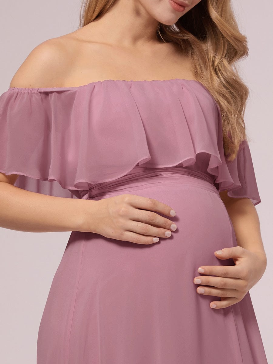 Maxi Chiffon Off the Shoulder Ruffled Maternity Evening Dress