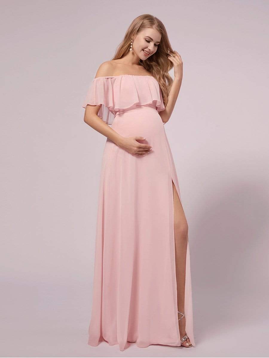 Maxi Chiffon Off the Shoulder Ruffled Maternity Evening Dress