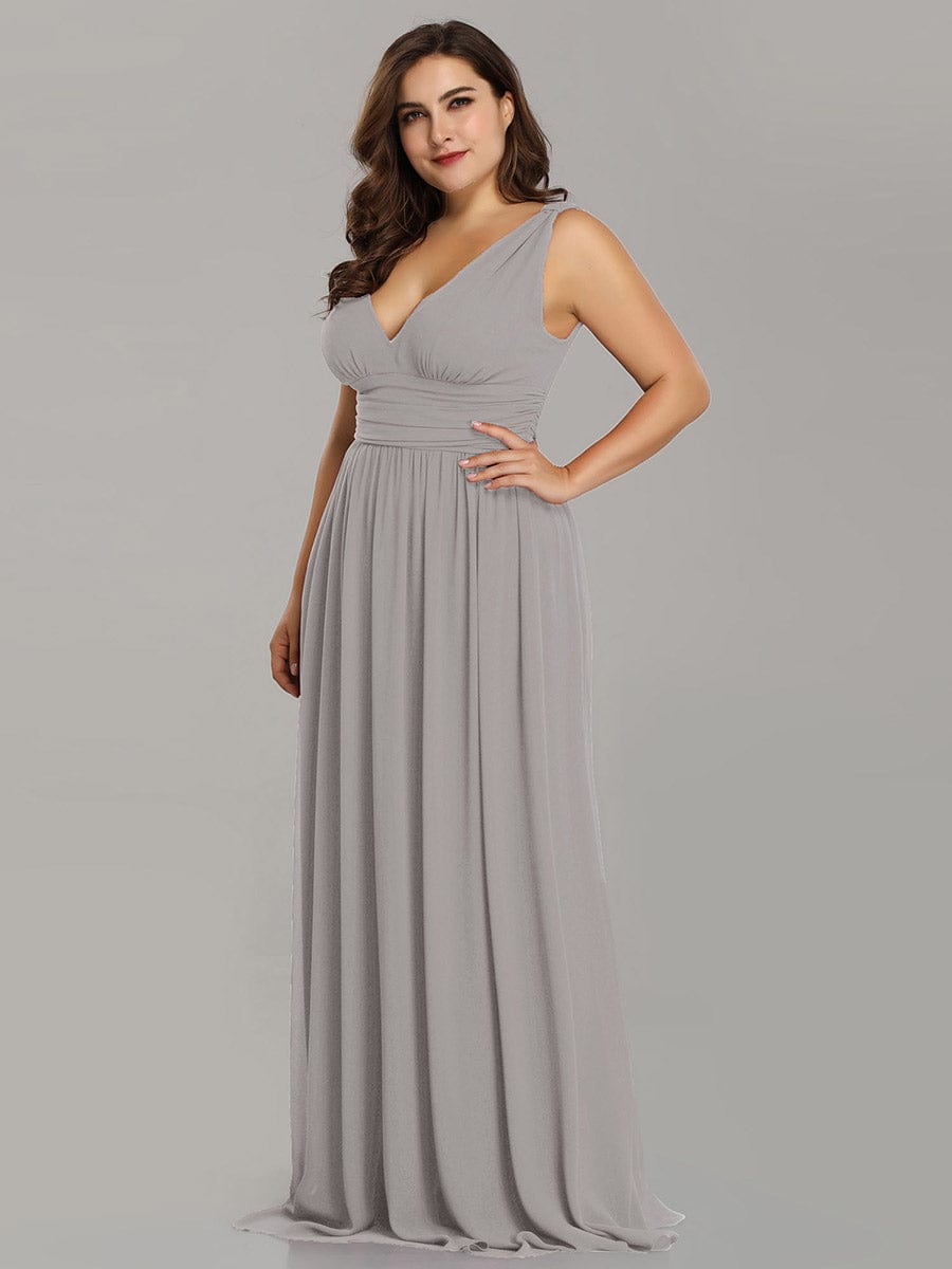 Custom Size Chiffon Sleeveless V-Neck Maxi Bridesmaid Dress