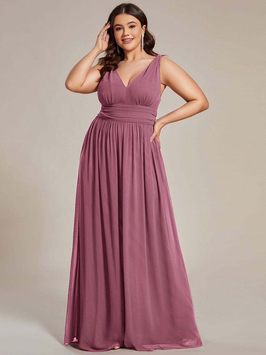 Custom Size Chiffon Sleeveless V-Neck Maxi Bridesmaid Dress