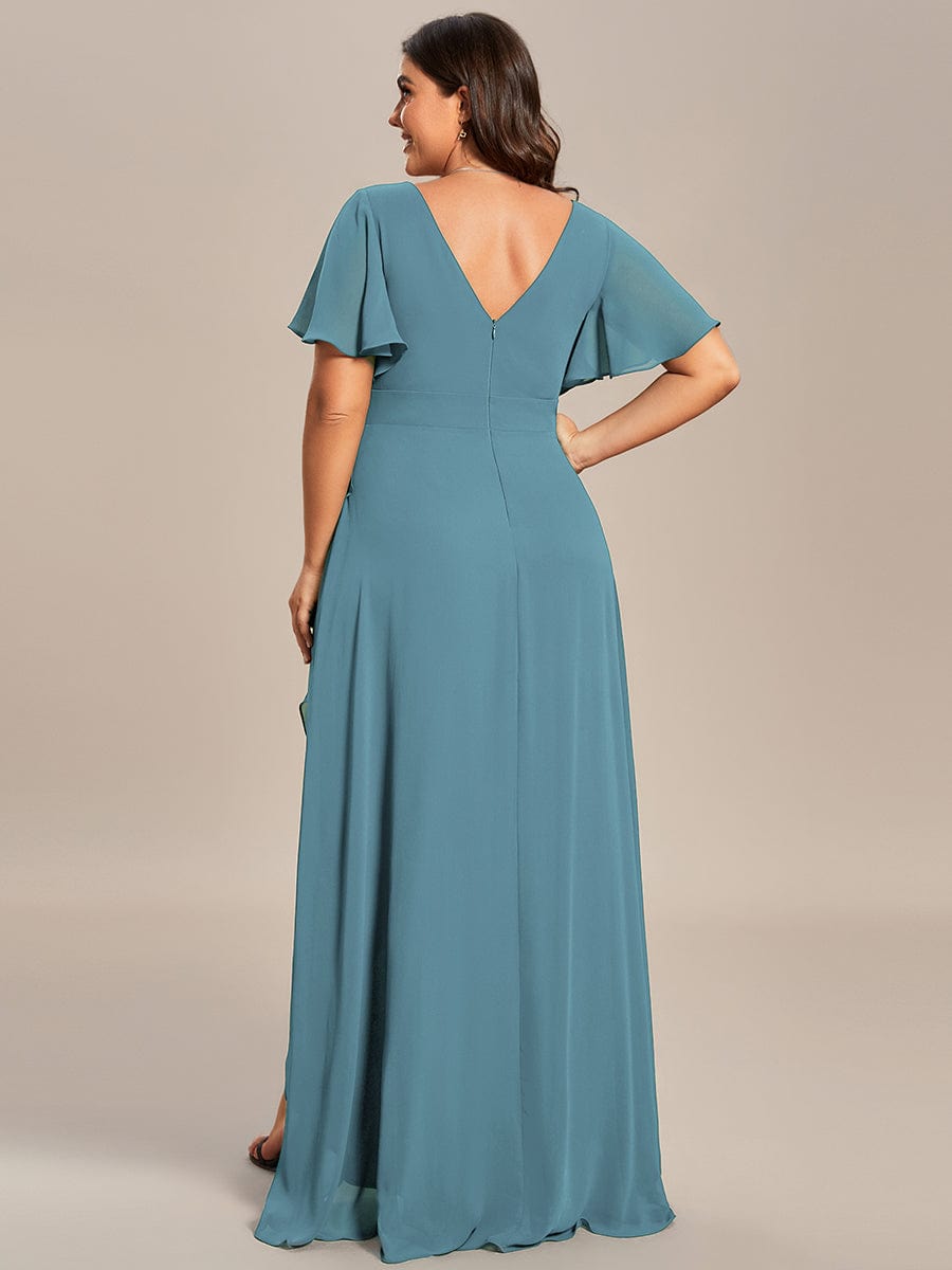 Plus Size Elegant Lotus Sleeves Chiffon Bridesmaid Dress