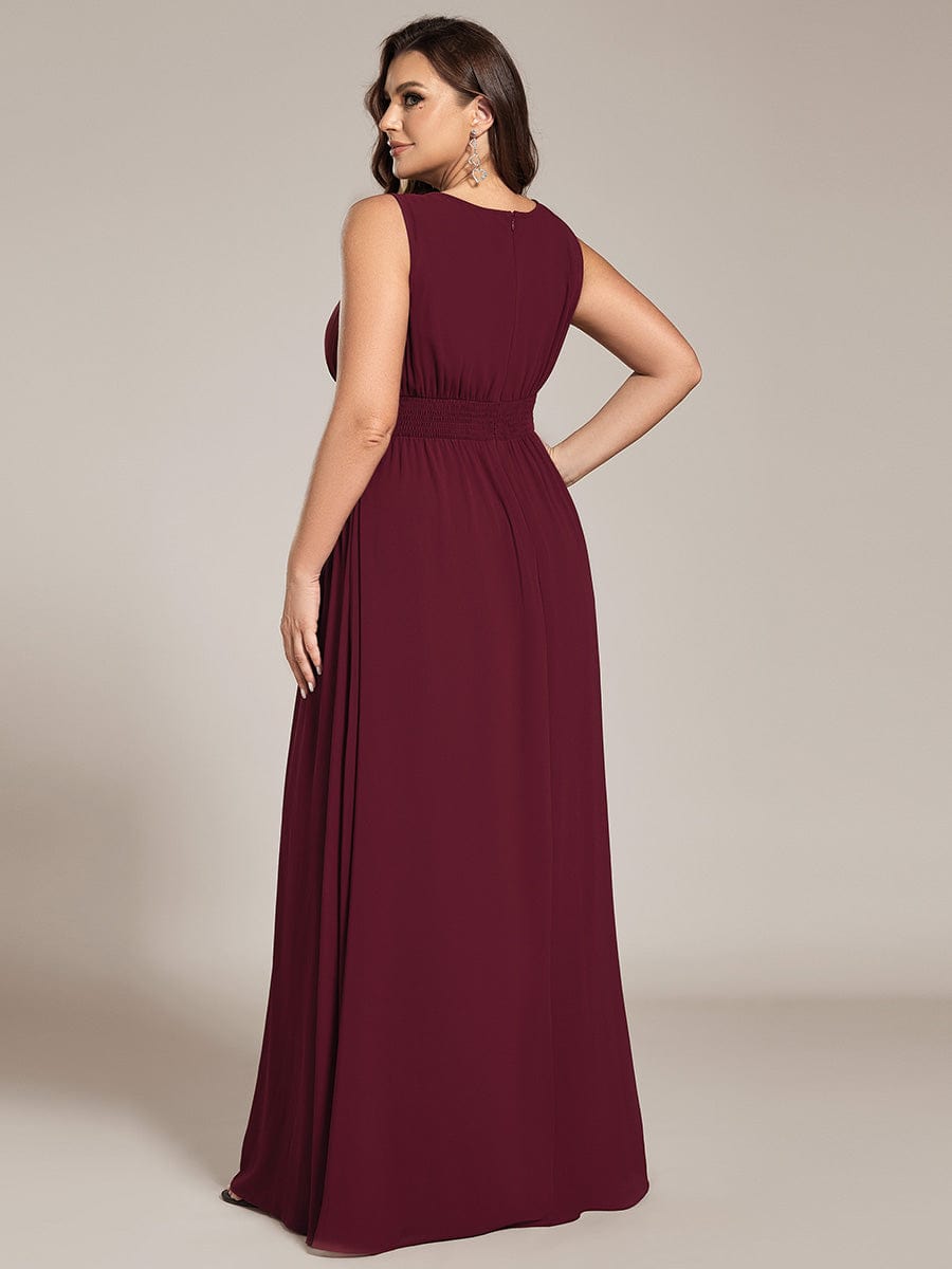 Plus Size Hollow Out Sleeveless Empire Waist Chiffon Bridesmaid Dress