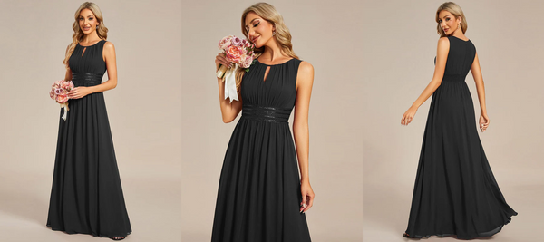 Simple Sleeveless Chiffon Black Bridesmaid Dress