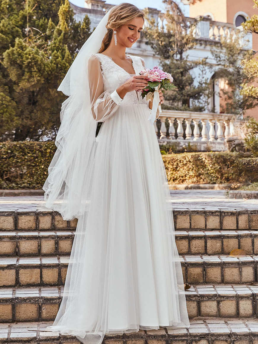 Exquisite-Applique-Bodice-Sheer-Long-Sleeves-Casual-Wedding-Dress