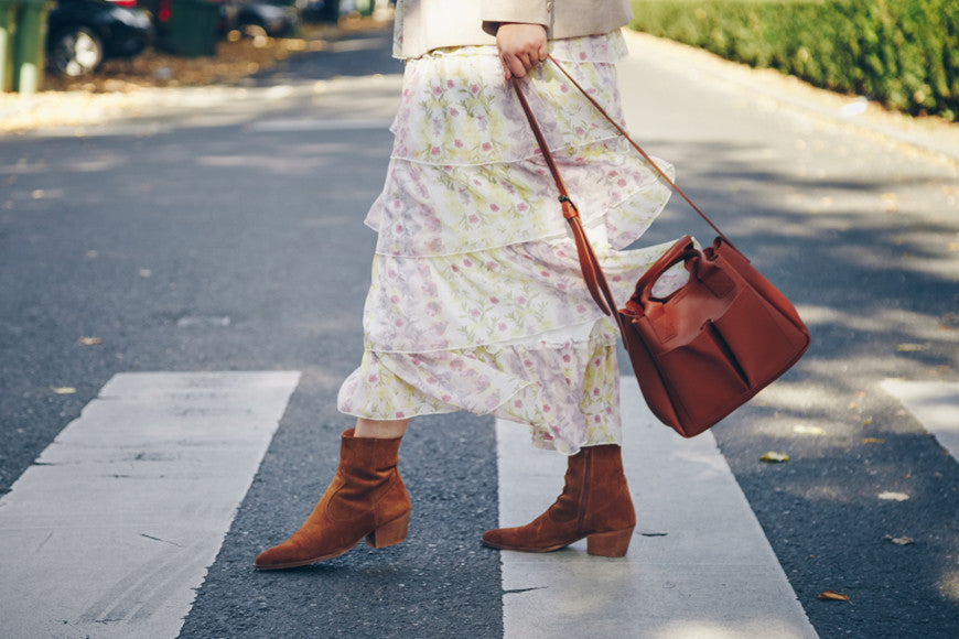 Floral-dress-with-tall-ankle-boots