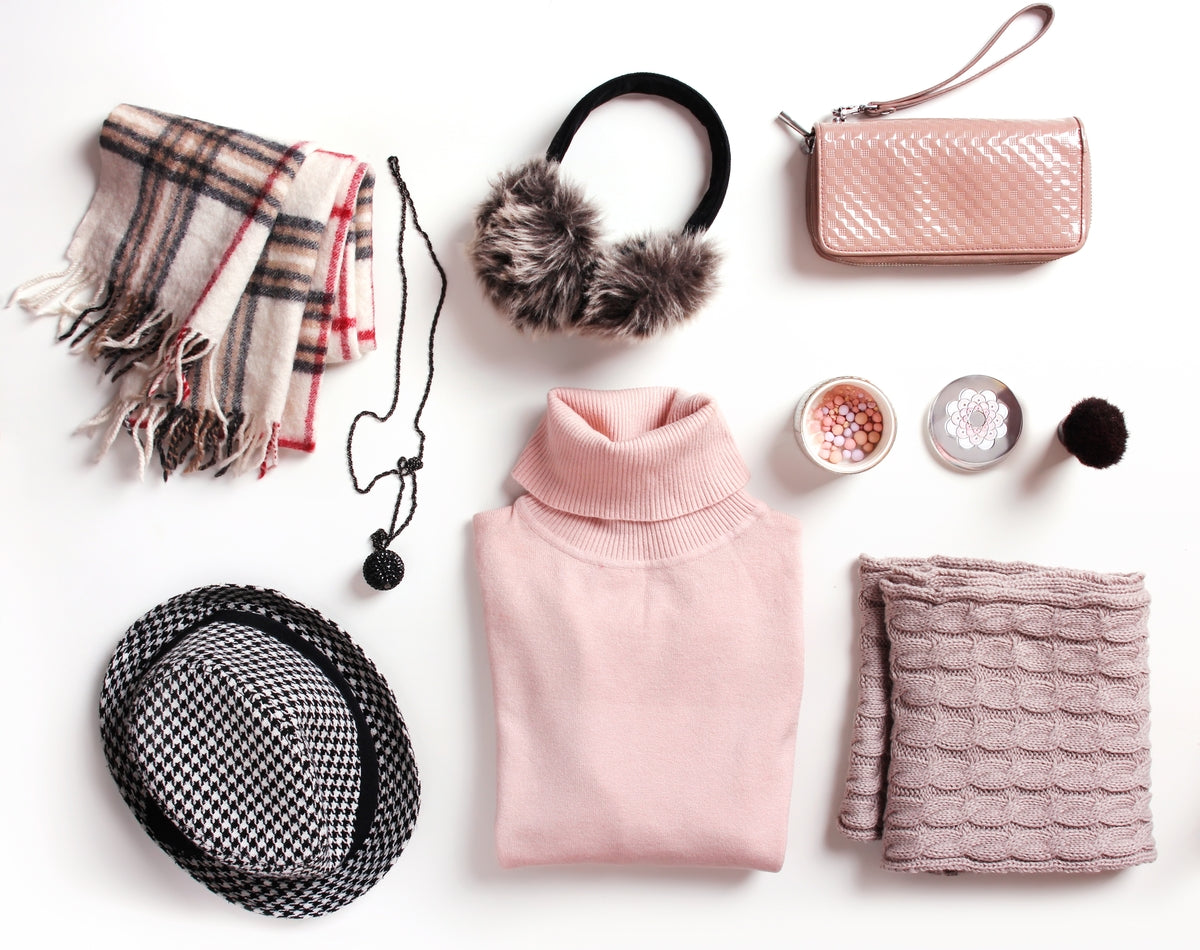 Layout of winter clothing and accessories for women