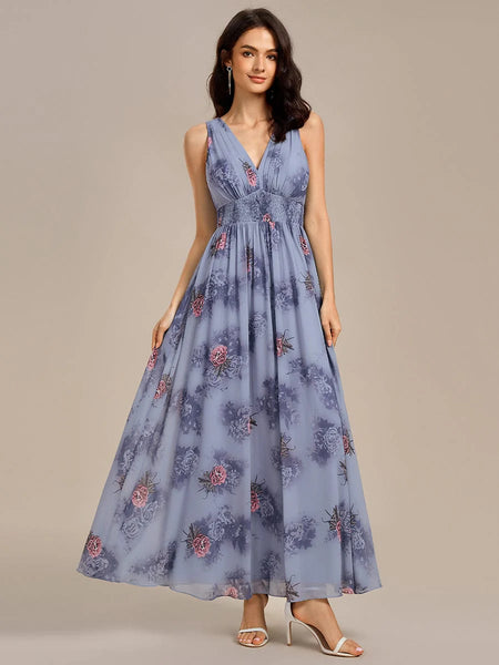 Floral V-Neck Empire Waist Maxi Dress
