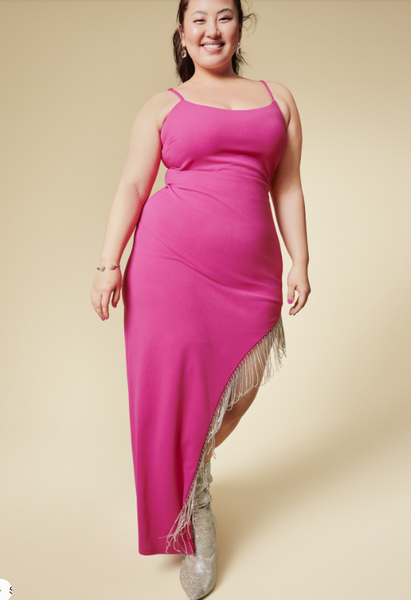 Macy's Plus Size Trendy Plus Size Hot Pink High-Slit Rhinestone-Trim Gown