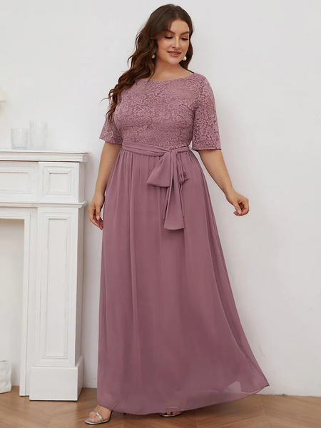 Maxi Long Lace Illusion Plus Size Bridesmaid Dresses