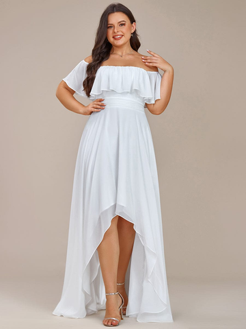 Plus Size Flowy Chiffon High-Low Off The Shoulder Homecoming Dress