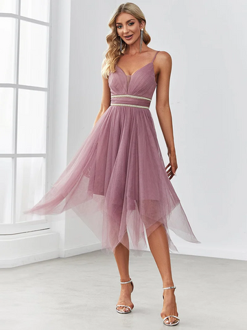 Princess Pearl Uneven Hem Tulle Homecoming Dress